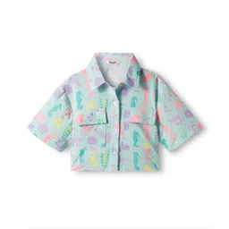 Under Fourteen Only Half Sleeves Sea Life Printed Shirt Style Crop Top - Pista Green-picture-11