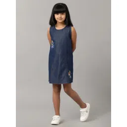 Under Fourteen Only Kids Blue Cotton Embroidered Dress-picture-25