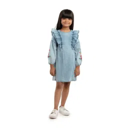 Under Fourteen Only Kids Blue Embroidered Full Sleeves Dress-picture-27