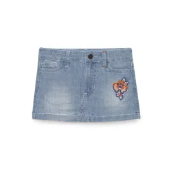 Under Fourteen Only Kids Blue Embroidered Skirt-picture-33
