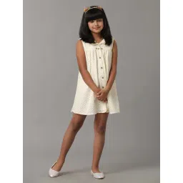 Under Fourteen Only Kids Cream Self Pattern Dress-picture-14