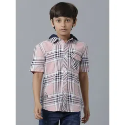 Under Fourteen Only Kids Peach Cotton Chequered Shirt-picture-41