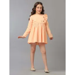 Under Fourteen Only Kids Peach Cotton Printed Full Sleeves Dress-picture-21