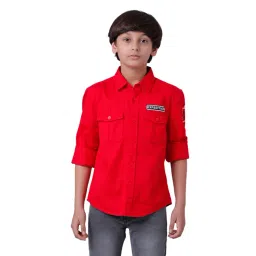 Under Fourteen Only Kids Red Solid Full Sleeves Shirt-image-26