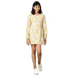 Under Fourteen Only Kids White Floral Print Full Sleeves Dress-picture-12