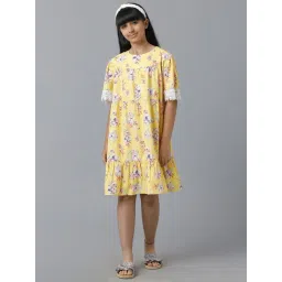 Under Fourteen Only Kids Yellow Cotton Floral Print Dress-picture-19
