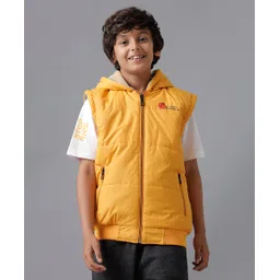 Under Fourteen Only Sleeveless Typography Printed Reversible Padded Light Winter Hooded Jacket - Yellow-picture-46