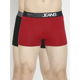 UnderJeans by Spykar Black & Red Regular Fit Trunks - Pack Of 2-picture-31