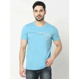 UnderJeans by Spykar Blue Regular Fit Printed Cotton Crew T-Shirt-picture-38