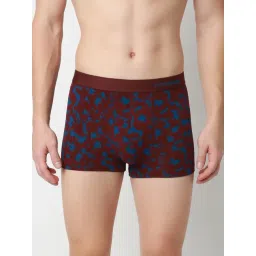 UnderJeans by Spykar Dark Blue Wine Blended Printed Mid Rise Trunks-image-11
