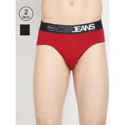 UnderJeans by Spykar Men Black & Maroon Pack Of 2 Solid Basic Briefs-picture-31