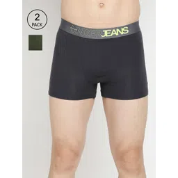 UnderJeans by Spykar Men Grey & Olive Green Pack Of 2 Solid Trunks-image-40