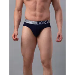 UnderJeans by Spykar Men Navy Blue Solid Mid Rise Cotton Blend Briefs-picture-22