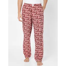 UnderJeans by Spykar Men Red Printed Cotton Lounge Pants-picture-33