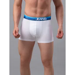 UnderJeans by Spykar Men White & Blue Solid Mid Rise Cotton Blend Trunk-picture-37