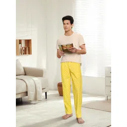 UnderJeans by Spykar Men Yellow Printed Cotton Lounge Pants-picture-23