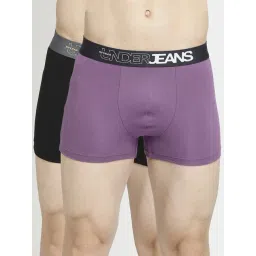 UnderJeans by Spykar Purple & Black Regular Fit Trunks - Pack Of 2-picture-21