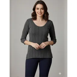 UNDERLOOP Women Striped Round Neck Thermal Top-picture-10