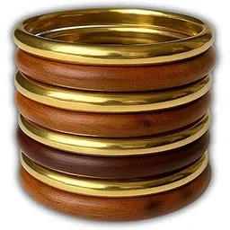 unfoldself Wooden and Gold-Tone Stacked Bangle Set, Traditional Indian Style Bracelet for Women/for Girls, Size 2.4-2.6-picture-31