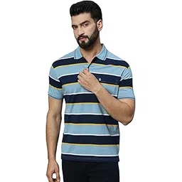 uniberry Men's Cotton Blend Polo Collar Striper T Shirt Has A Short Sleeves & Pocket On Chest-REMT3-SBN_5XL Sky Blue Navy-picture-18