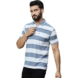 uniberry Men's Cotton Blend Regular Fit Polo T-Shirt Collar Striper T Shirt Has A Short Sleeves & Pocket On Chest-MT3-MB_L, Blue-picture-16