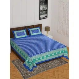 UNIBLISS Blue & Green Floral Cotton 144 TC Double Queen Bedsheet Set-2.15mx2.35m-picture-16