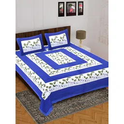 UNIBLISS Blue & White Floral 144 TC Cotton Queen Bedsheet with 2 Pillow Covers-picture-36