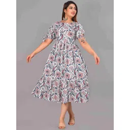 UNIBLISS Floral Printed Puff Sleeve Ethnic Dress-picture-17