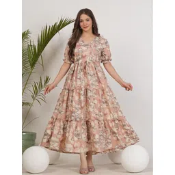 UNIBLISS Floral Printed V-Neck Fit And Flare Dress-picture-20