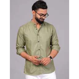 UNIBLISS Men Band Collar Solid Cotton Casual Shirt-picture-13