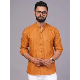 UNIBLISS Men India Slim Fit Band Collar Solid Cotton Casual Shirt-picture-12