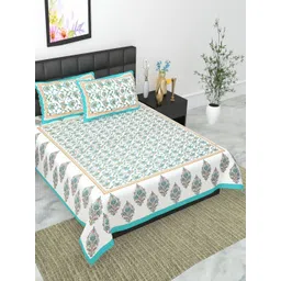 UNIBLISS White Floral Jaipuri Printed Cotton 144TC Queen Bedsheet Set-2.15mx2.35m-picture-14