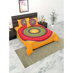 UNIBLISS Yellow Ethnic Motifs 144 TC Bedsheet with 2 Pillow Covers-picture-36