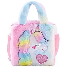 Unicorn Furry Kids Travel Bag – Soft Plush Shoulder Bag for Girls | Cute Cartoon Handbag for School, Travel & Gifting | Lightweight (27x27 cm, Pink Multicolor)-picture-29