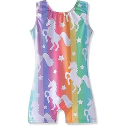 Unicorn Leotards for Girls Gymnastics Size 7-8 Years old Rainbow Stripe Biketard-picture-16