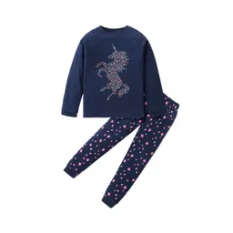 UNICORNS Printed Round Neck Long Sleeves Pure Cotton T-shirt & Pyjamas Nightsuits-picture-25