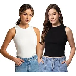 UNICUS Apparel Pack of 2 Women's & Girls' Solid Ribbed Slim Fit Crop Tank Top |Women Top| Top for Women-picture-49