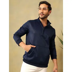 Unicus Apparel Men Self Design Mandarin Collar Half Zipper Sweatshirt-picture-36