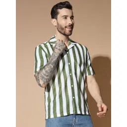 Unicus Apparel Men Standard Fit Cuban Collar Vertical Striped Casual Shirt-picture-11