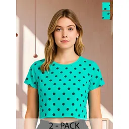 Unicus Apparel Women Pack of 2 Polka Dot Printed Round Neck Short Sleeve Crop Top-picture-34