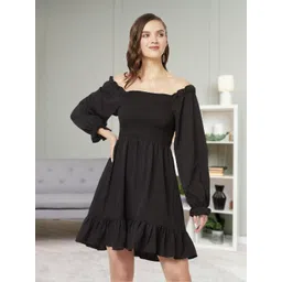 unicusapparel Women Fit and Flare Black Above Knee/Mid Thigh Length Dress-picture-26