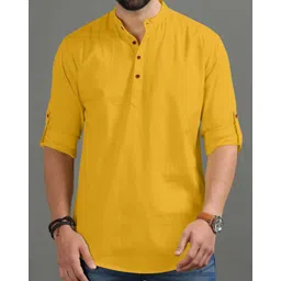 unifav Men Solid Cotton Blend Straight Kurta-picture-16