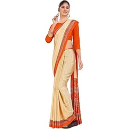 uniform sarees corp Beige and Orange Women's Premium Italian Silk Discipline Day Jewellery Showroom Uniform Sarees With Blouse Piece-picture-54