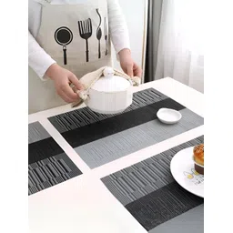 UniKart Grey & Black 8 Pieces Striped Table Placemats-picture-12