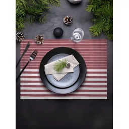 UniKart Maroon & White 8 Pieces Striped Waterproof Rectangle Table Placemats-picture-30