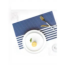 UniKart Navy Blue & White 4 Pieces Striped Table Placemats image 1