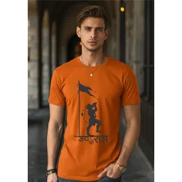 uniplanet store Men Printed Round Neck Cotton Blend Orange T-Shirt-picture-11