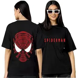 uniplanet store Oversize Spiderman Round Neck Anime Printed Black Cotton Tshirt for Women-picture-30