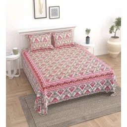 Pink Floral 144 TC Cotton King Bedsheet and 2 Pillow Cover by UniqChoice-picture-20