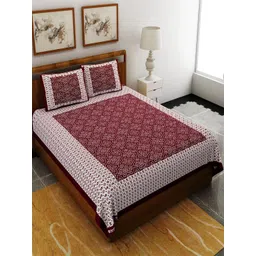 UNIQCHOICE Maroon Ethnic Motifs Pure Cotton 120 TC Queen Bedsheet & 2 Pillow Covers-picture-26